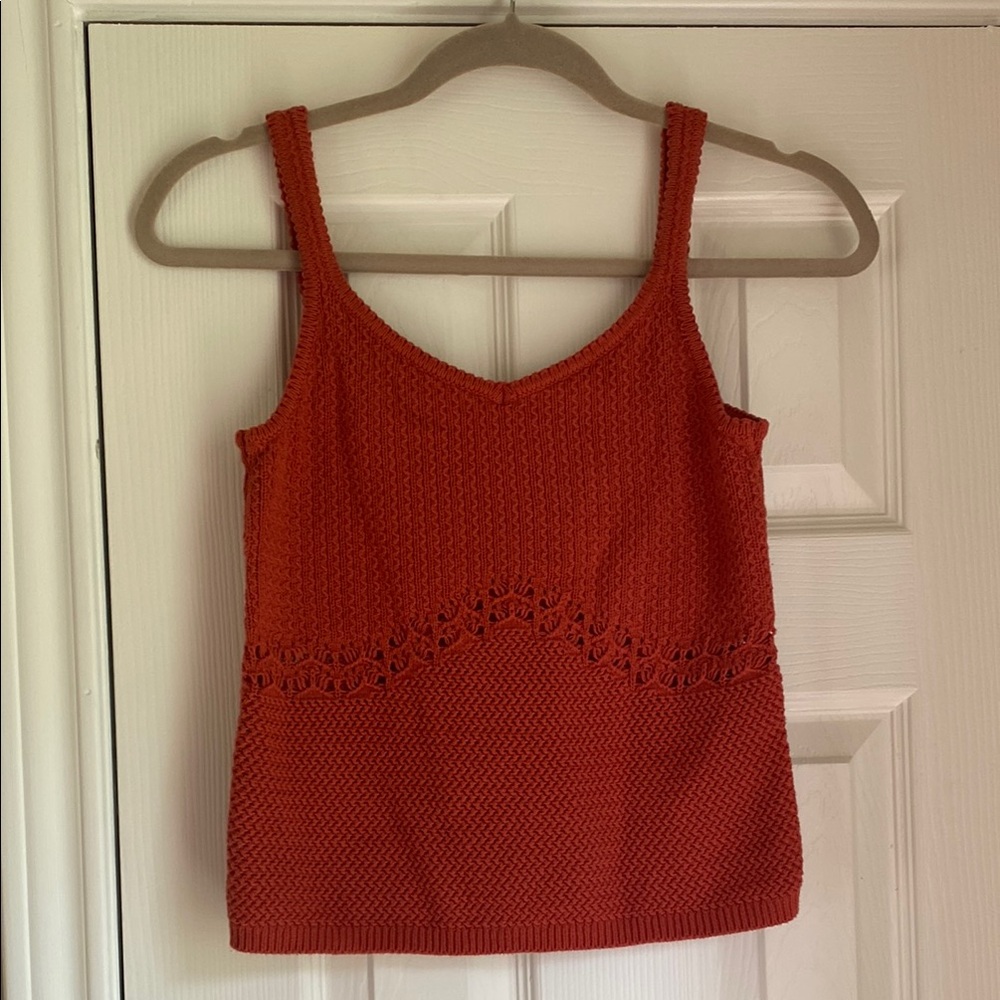 Old Navy Red Cropped Ribbed Tank Top with Crocheted detail